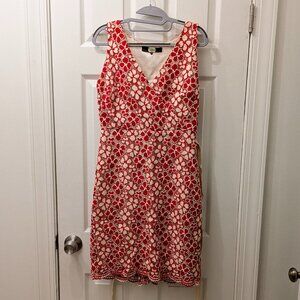 Red and White Embroidered Lace Dress - Size 6
